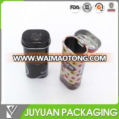 High quality small mint metal tin box can for candy packaging with hinged lid wholesale