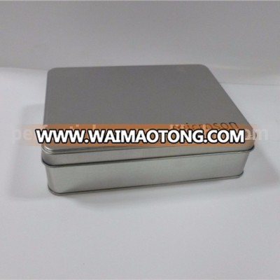 China tin container manufacturer's plain brushed silver metal tin box with hinged lid