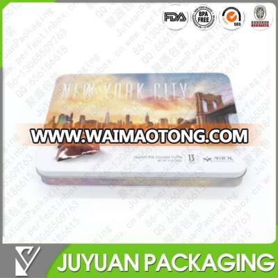 Flat rectangular empty metal choclate tin box with vac PET tray