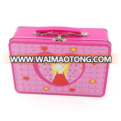 Cartoon tin lunch box 194*130*70mm with lock and key for children