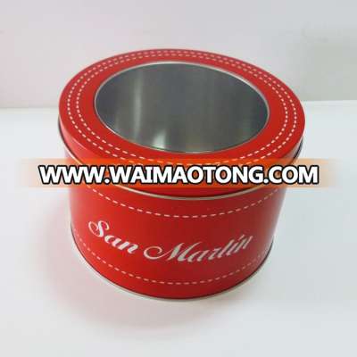 Round metal can with pvc clear lid top for watch or toy packaging