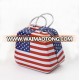 American flag imprint handbag shape small metal box tinplae storage box twith handle