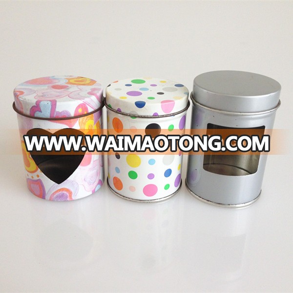 Round tin box with pvc window for candy