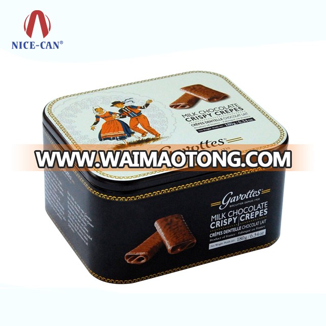 Nice-can Custom Printed Cookie Tin Chocolate Food Grade Storage Packing Container Wholesale Rectangle Metal Box for Chocolate